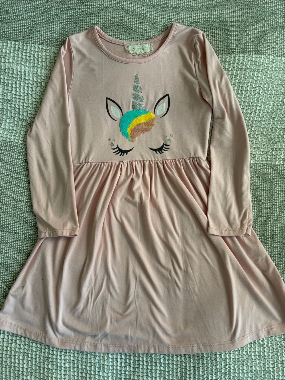 Girls' Light Pink Unicorn Long-Sleeve Dress